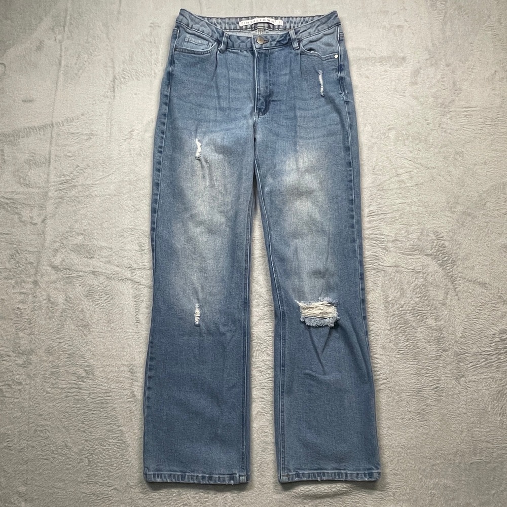 Tinseltown Wide Leg Jeans Womens 9โ Blue Distressed High Rise Medium Wash Denim